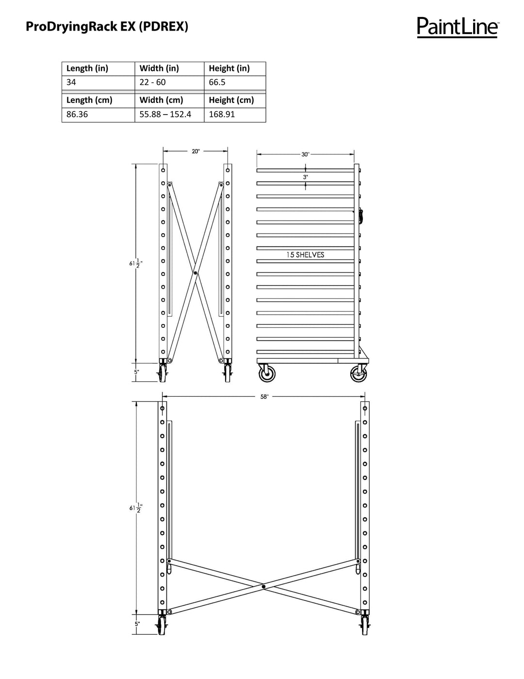 PRODRYINGRACK EX (PDREX) DIMENSIONS CHART AND GRAPHIC