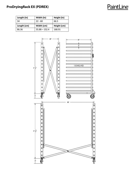 PRODRYINGRACK EX (PDREX) DIMENSIONS CHART AND GRAPHIC