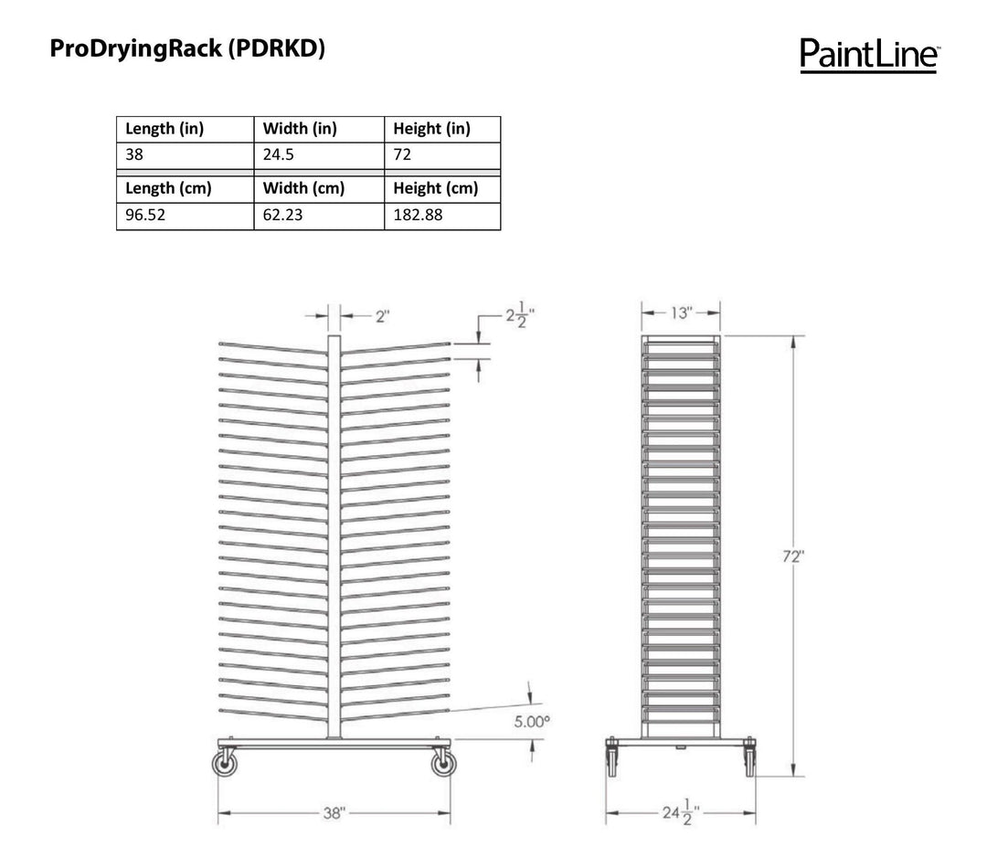 PRODRYINGRACK KD (PDRKD) DIMENSIONS CHART