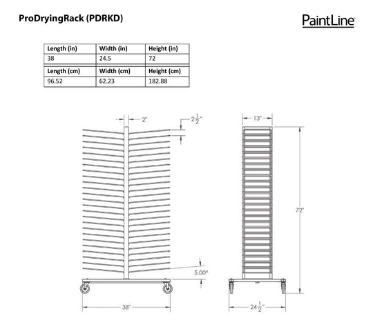 PRODRYINGRACK KD (PDRKD) DIMENSIONS CHART