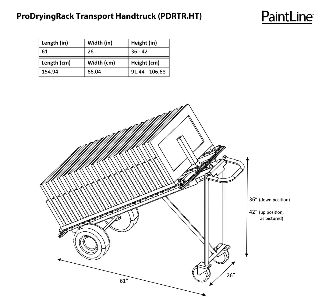 PRODRYINGRACK TRANSPORT (PDRTR) WITH HANDTRUCK DIMENSIONS