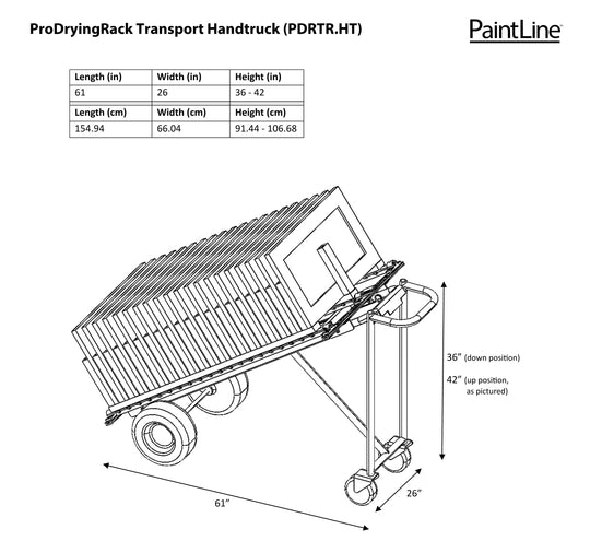 PRODRYINGRACK TRANSPORT (PDRTR) WITH HANDTRUCK DIMENSIONS