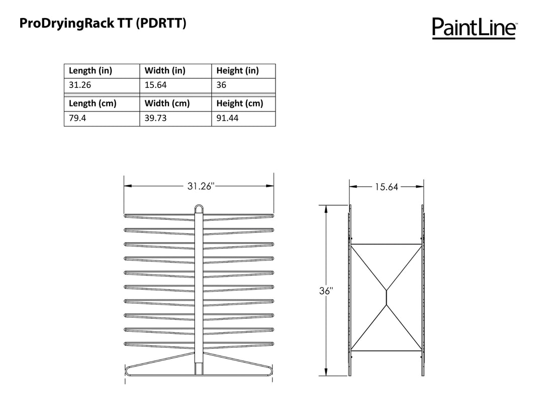 PRODRYINGRACK TT (PDRTT) DIMENSIONS CHART