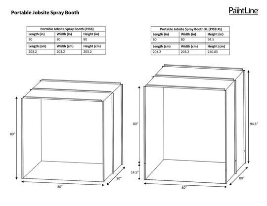 PORTABLE JOBSITE SPRAY BOOTH (PJSB) SIZE CHARTS