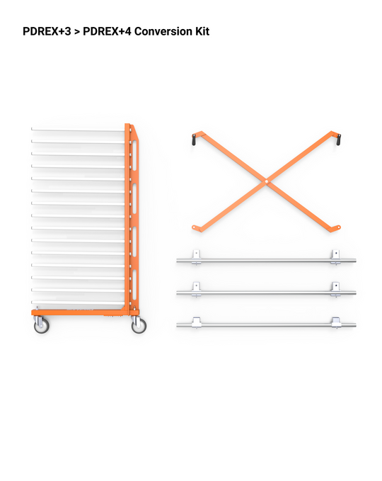 PDREX+3 to PDREX+4 conversion kit with additional components on a white background.