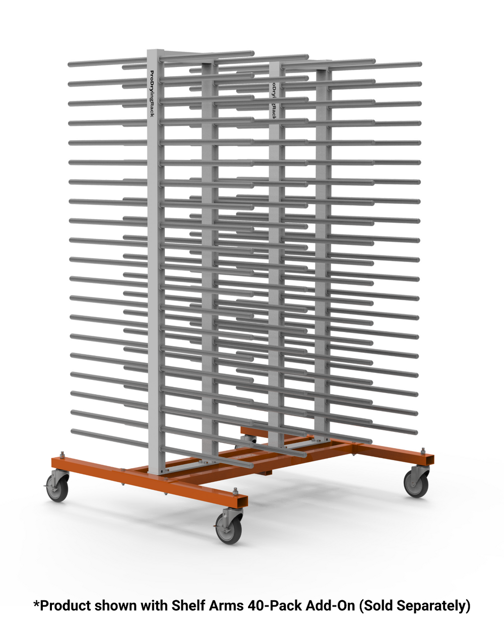 Metal rack with multiple shelves on a white background