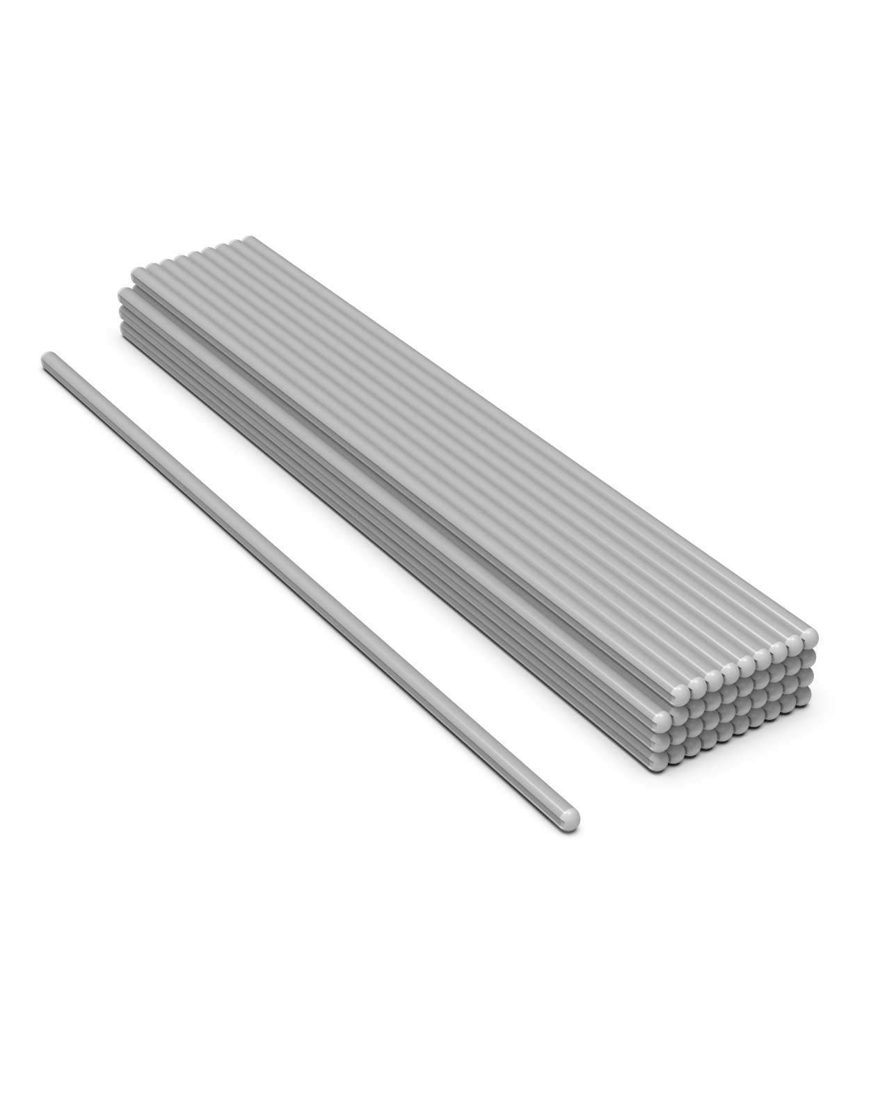 Stack of gray metal shelf arms on a white background