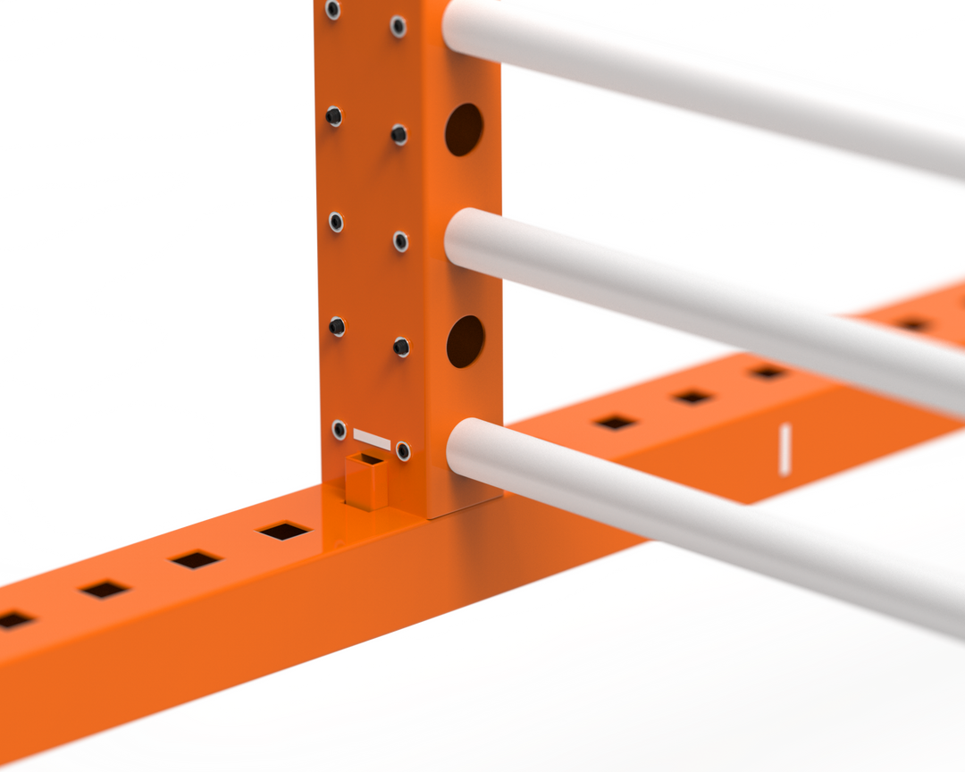 Close-up of an orange metal frame with white crossbars on a white background