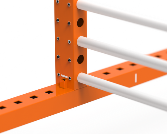 Close-up of an orange metal frame with white crossbars on a white background