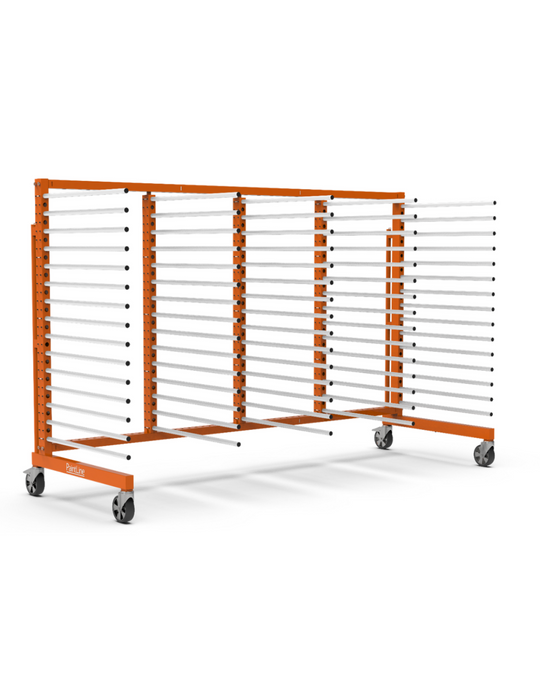 Orange and white storage rack on a white background