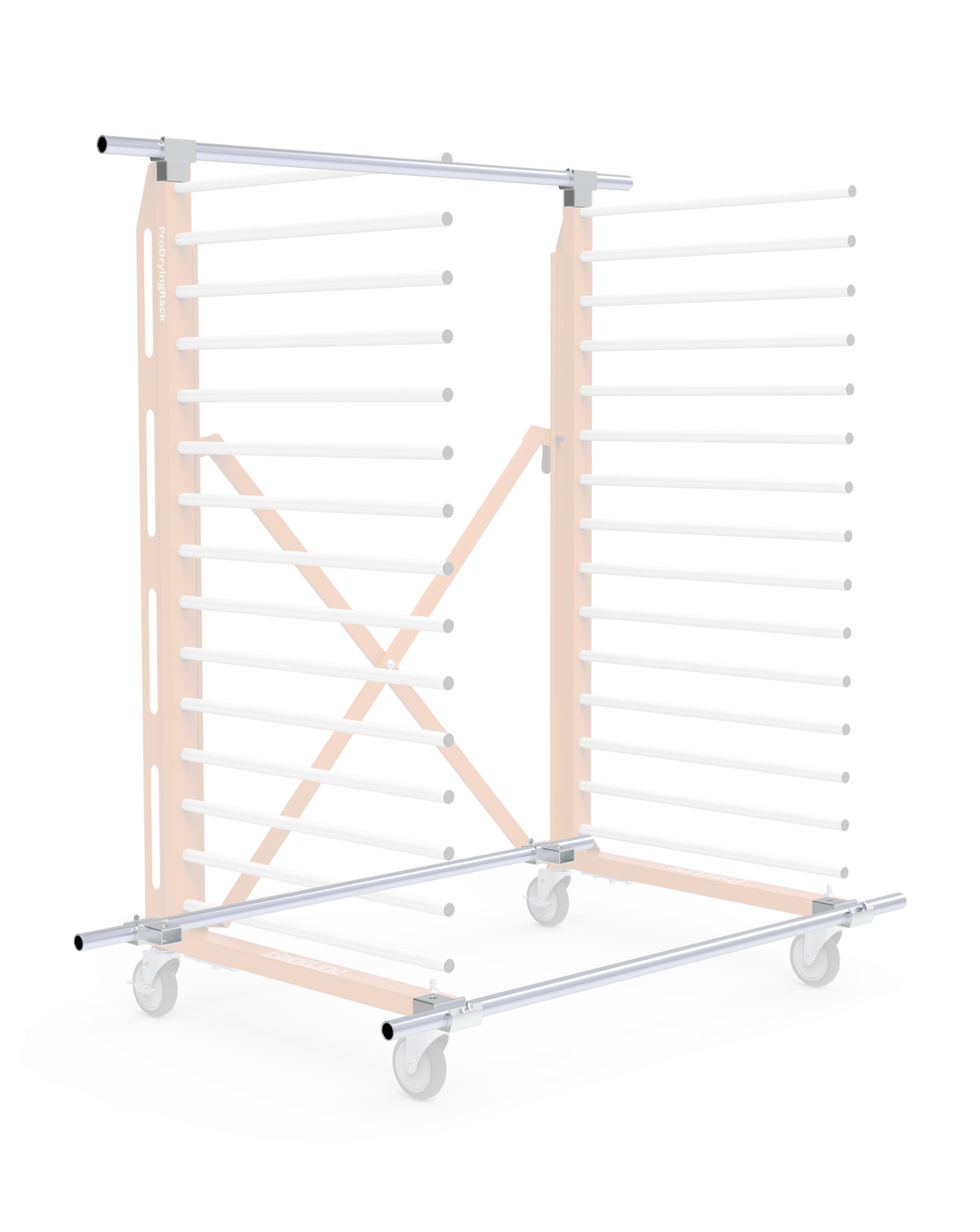Cabinet drying rack with metal shelves on a white background