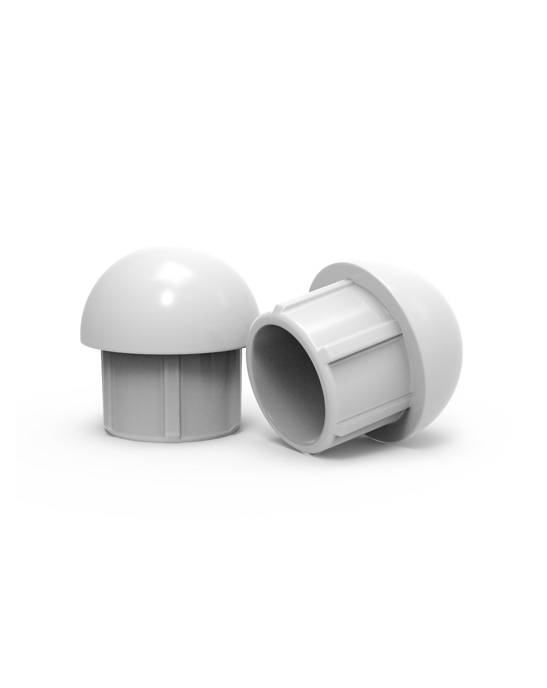 Two white plastic connectors on a white background