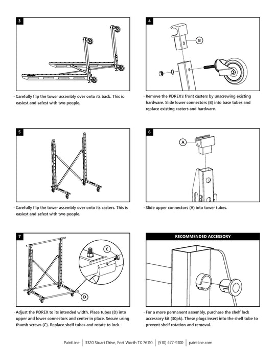 Step-by-step assembly instructions for a tower assembly with illustrations and text.
