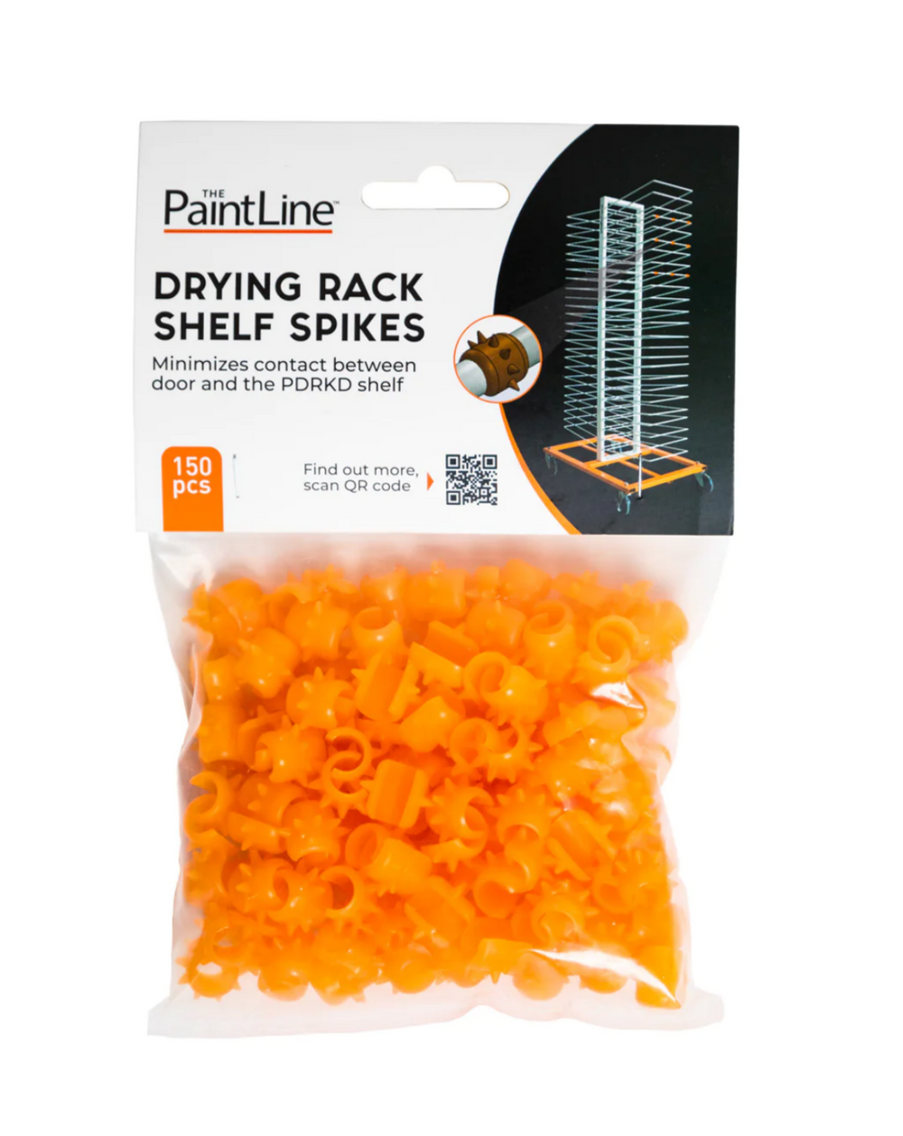 A bag of orange shelf spikes, designed to minimize contact point between the drying part and the shelf