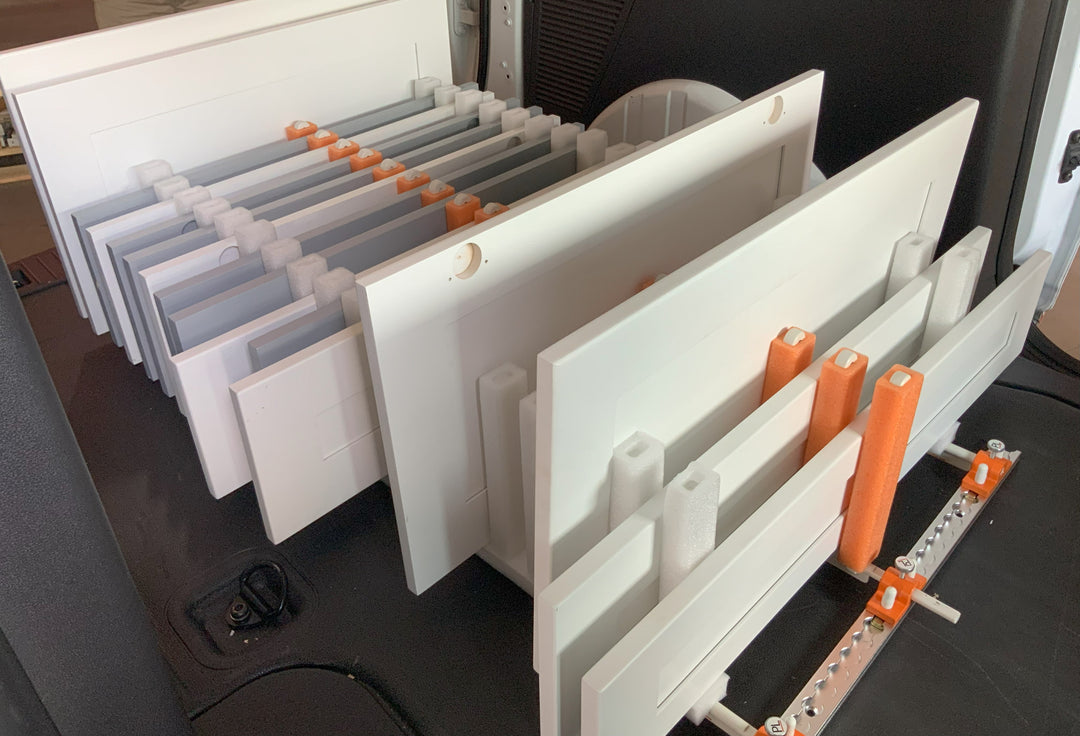 PRODRYINGRACK TRANSPORT (PDRTR) BEING USED IN BACK OF VAN WITH CABINET DOORS
