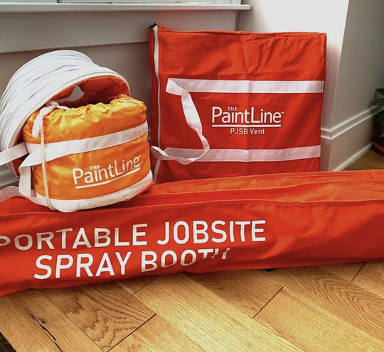PORTABLE JOBSITE SPRAY BOOTH CARRY BAGS IN USE