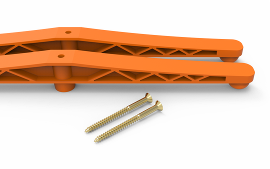 INTERIOR DOOR SPRAY AND DRY SERIES (PSDRID) ORANGE PLASTIC BASE SUPPORTS WITH 2 WOOD SCREWS RENDERING CLOSEUP