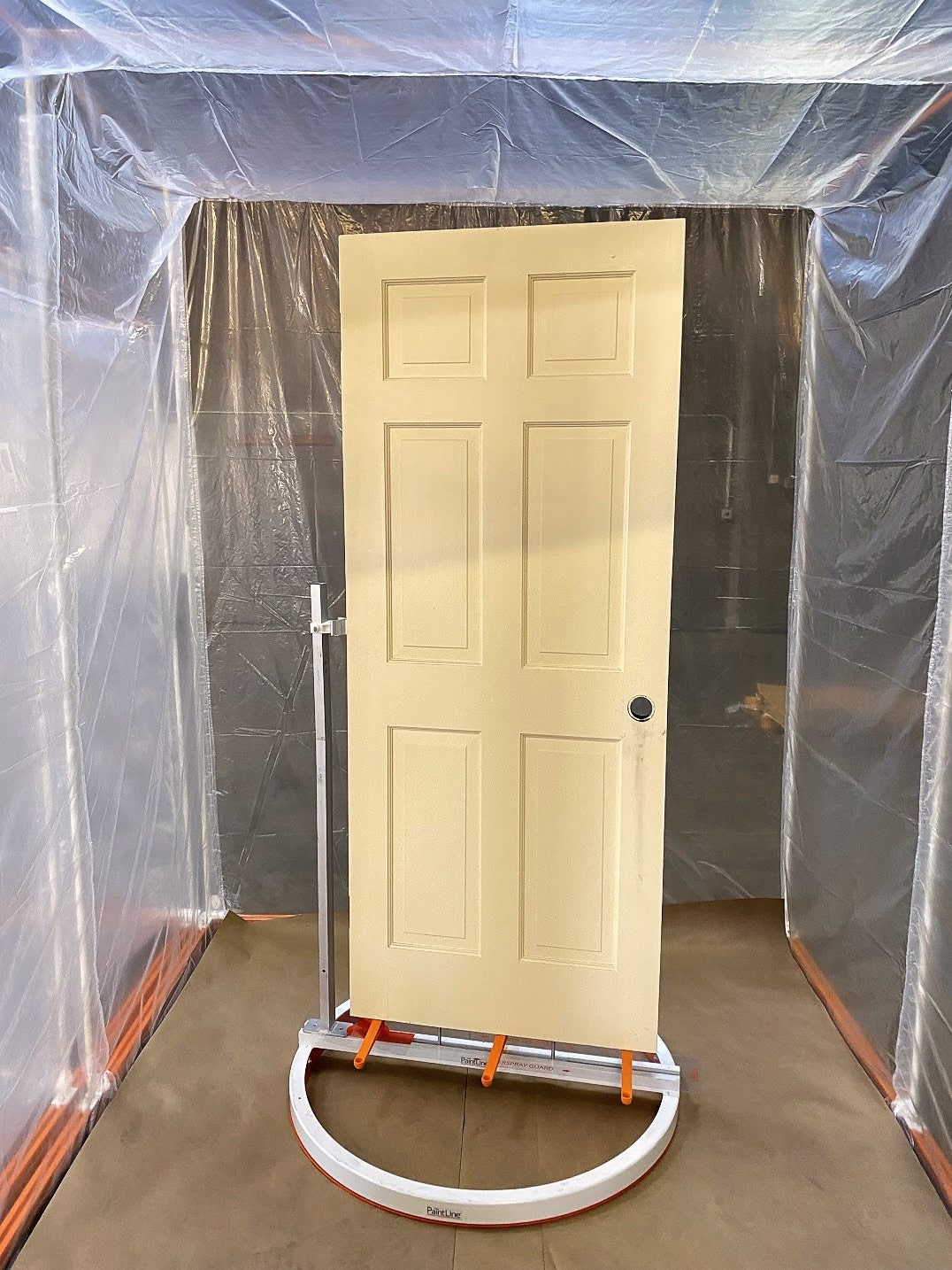 INTERIOR DOOR SPRAY AND DRY SERIES (PSDRID) IN USE WITH INTERIOR DOOR READY TO SPRAY INSIDE PORTABLE JOBSITE SPRAY BOOTH XL