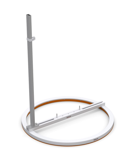 Metal stand with circular base on a white background