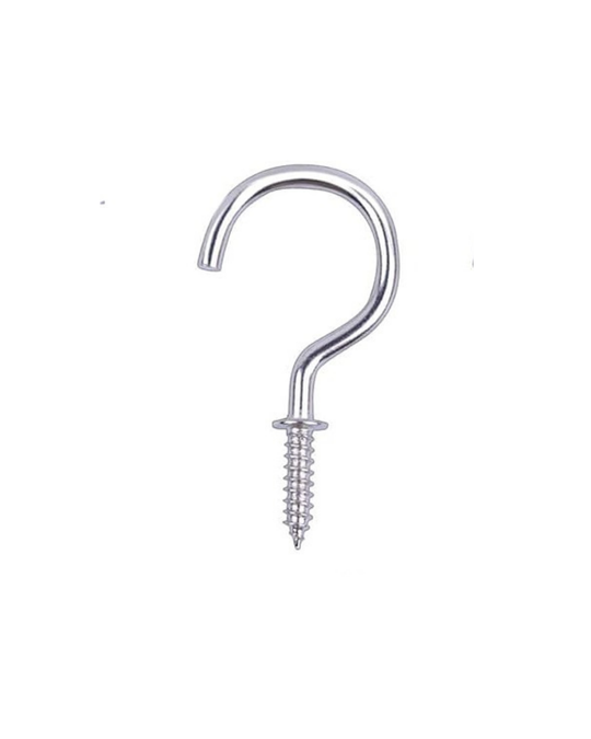 Metal hook with screw on a white background