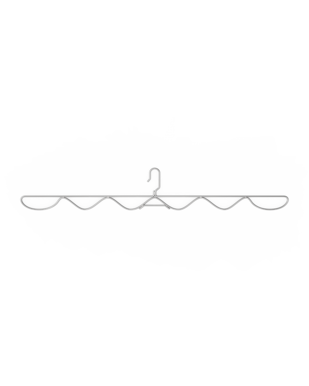 A single silver metal hanger on a white background
