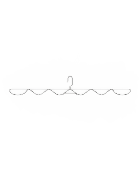A single silver metal hanger on a white background