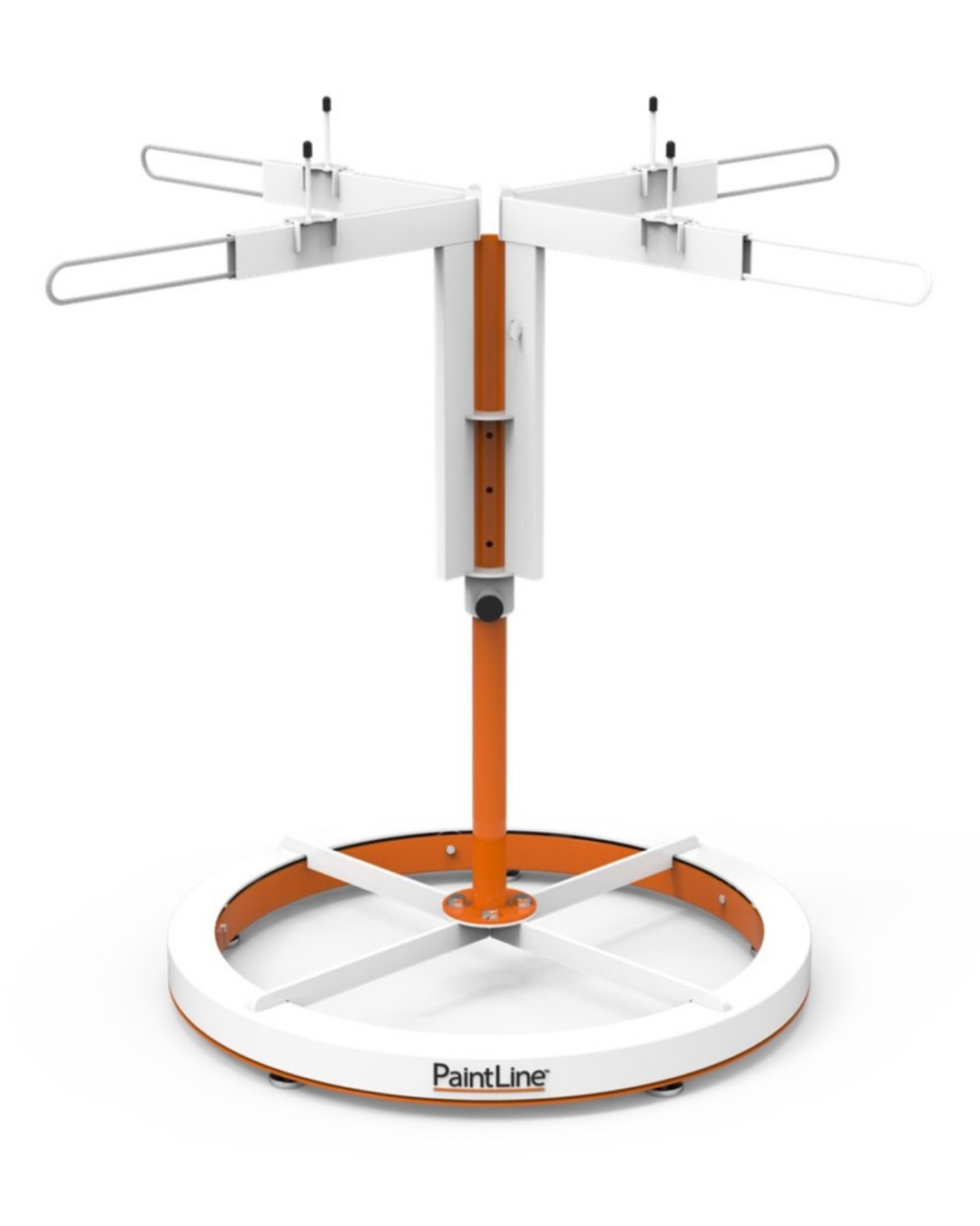 PaintLine Spray Table with orange paint pyramids on a white background