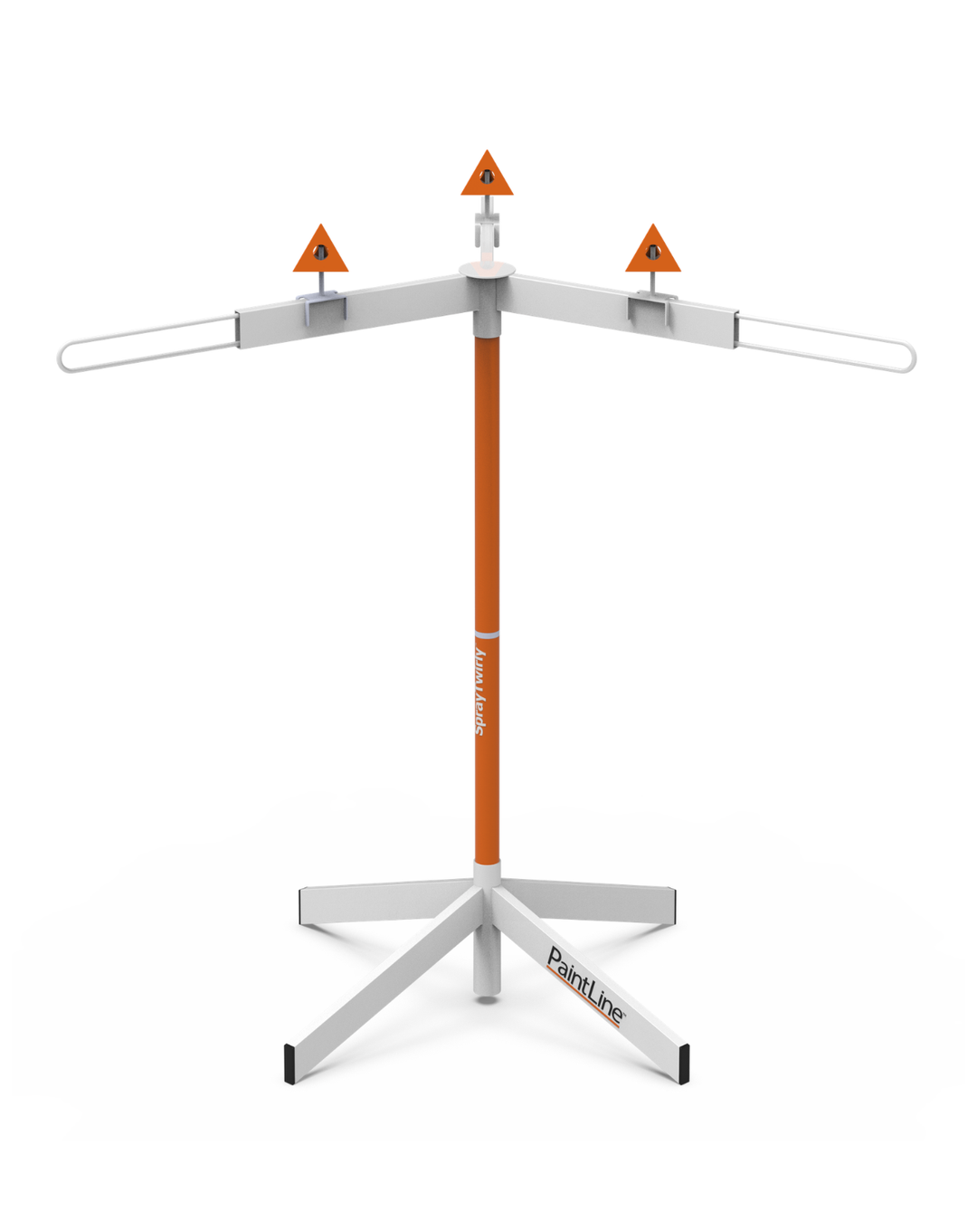 PaintLine Spray Table with orange paint pyramids on a white background