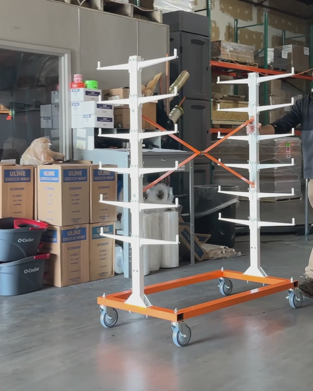 PaintLine's Trim Cart being used by customers in a warehouse setting.