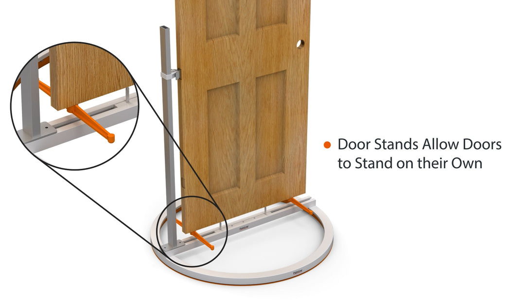 INTERIOR DOOR SPRAY AND DRY SERIES (PSDRID) ANIMATION SCREENSHOT TO SHOW HOW PLASTIC BASE SUPPORTS ALLOW DOORS TO STAND ON THEIR OWN